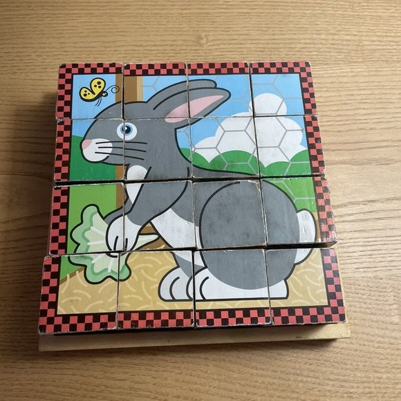 Melissa and Doug Pets Block Puzzle Makes 6 Puzzles with 16 Wooden Cubes and Tray - Picture 1 of 6